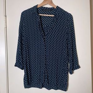 Zara Navy Button Down Blouse